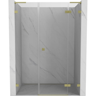 Sprchové dvere Mexen Lunar L s pravými pántami 155 cm, priehľadné, kartáčované zlato - 834SL-155-050-55-00-P