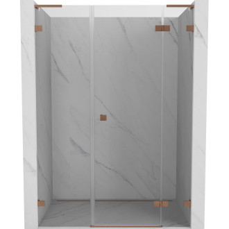 Sprchové dvere Mexen Lunar L s pravými pántami 145 cm, priehľadné, kartáčovaná meď - 834SL-145-050-65-00-P
