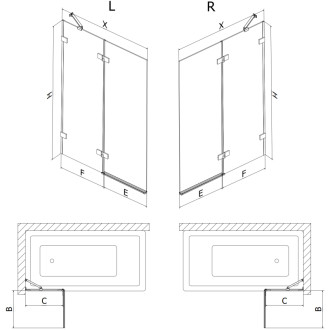 Mexen Lunar vaňová zástena pravá, 2 krídla, 140 x 150 cm, priehľadná, čierna - 897-140-100-70-00-P