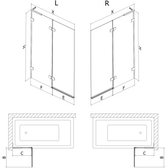 Mexen Lunar L 2dielna pravá vaňová zástena 80 x 150 cm, priehľadná, strieborná - 897L-080-100-95-00-P