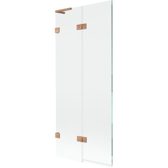 Mexen Lunar L vaňová zástena 2-krídla ľavá 80 x 150 cm, priehľadná, kartáčovaná meď - 897L-080-100-65-00-L