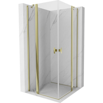 Sprchovací kút Mexen Mist Duo s výklopným mechanizmom 105 x 105 cm, priehľadný, zlatý - 8A4-105-105-50-00