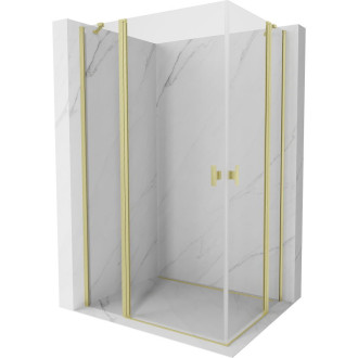 Sprchovací kút Mexen Mist Duo s výklopným mechanizmom 75 x 70 cm, priehľadný, kartáčované zlato - 8A4-075-070-55-00