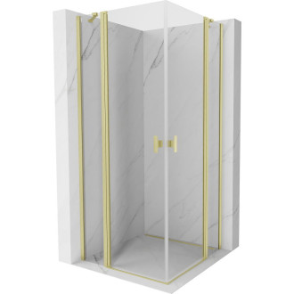 Sprchovací kút Mexen Mist Duo s výklopným mechanizmom 75 x 75 cm, priehľadný, kartáčované zlato - 8A4-075-075-55-00
