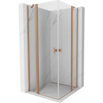 Sprchovací kút Mexen Mist Duo s výklopným mechanizmom 90 x 90 cm, priehľadný, kartáčovaná meď - 8A4-090-090-65-00
