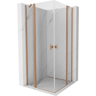 Sprchovací kút Mexen Mist Duo s výklopným mechanizmom 100 x 100 cm, priehľadný, kartáčovaná meď - 8A4-100-100-65-00