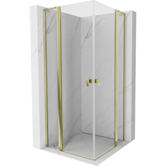 Sprchovací kút Mexen Mist L Duo s výklopným mechanizmom 100 x 100 cm, priehľadný, zlatý - 8A4L-100-100-50-00