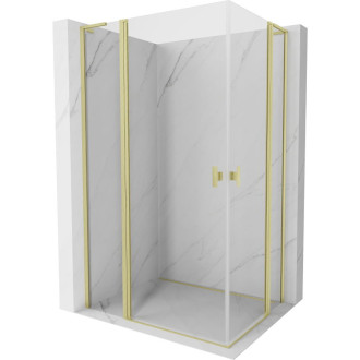 Sprchovací kút Mexen Mist L Duo s výklopným mechanizmom 110 x 95 cm, priehľadný, kartáčované zlato - 8A4L-110-095-55-00