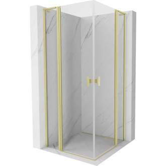 Sprchovací kút Mexen Mist L Duo s výklopným mechanizmom 120 x 120 cm, priehľadný, kartáčované zlato - 8A4L-120-120-55-00