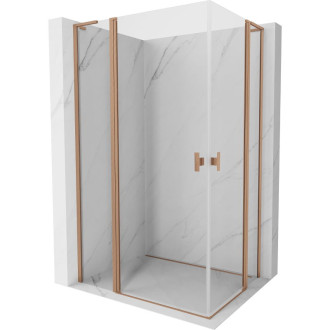 Sprchovací kút Mexen Mist L Duo s výklopným mechanizmom 120 x 95 cm, priehľadný, kartáčovaná meď - 8A4L-120-095-65-00