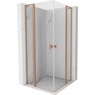 Sprchovací kút Mexen Mist L Duo s výklopným mechanizmom 100 x 100 cm, priehľadný, kartáčovaná meď - 8A4L-100-100-65-00