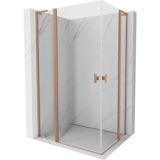 Sprchovací kút Mexen Mist L Duo s výklopným mechanizmom 110 x 105 cm, priehľadný, kartáčovaná meď - 8A4L-110-105-65-00