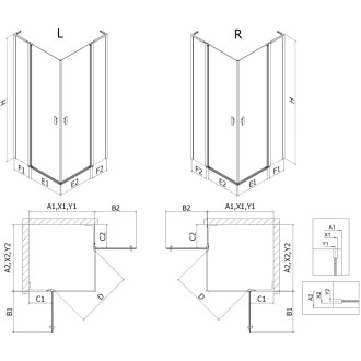 Mexen Mist L Duo sprchovací kút s výklopným mechanizmom 105 x 100 cm, čierny rám, čierna - 8A4L-105L-100P-70-70