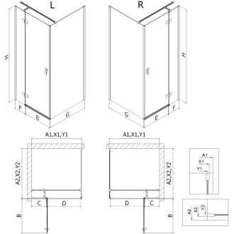 Mexen Mist-H T sprchovací kút s ľavým výklopným uzáverom 70 x 70 cm, priehľadný, kartáčované zlato - 8A5T-070-070-55-00-L