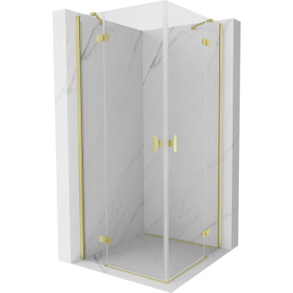 Sprchovací kút Mexen Mist-H Duo s výklopným mechanizmom 105 x 105 cm, priehľadný, kartáčované zlato - 8A5-105L-105P-55-00