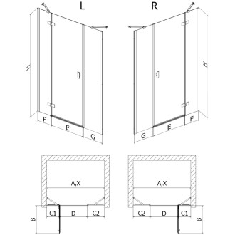 Sprchové dvere Mexen Mist-H s pravými pántami 125 cm, priehľadné, kartáčovaná meď - 8A5-125-001-65-00-P