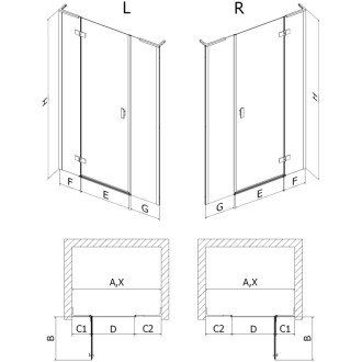 Sprchové dvere Mexen Mist-H L s ľavými pántami 155 cm, priehľadné, kartáčované zlato - 8A5L-155-001-55-00-L