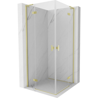 Sprchovací kút Mexen Mist-H L Duo s výklopným mechanizmom 110 x 110 cm, priehľadný, kartáčované zlato - 8A5L-110L-110P-55-00