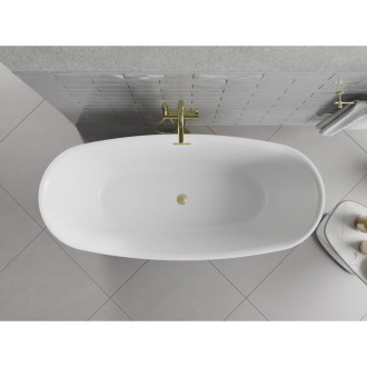 Voľne stojaca vaňa Mexen Luvo Slim 170 x 75 cm, biela, prepad kartáčovaný zlatý - 52801707500-55