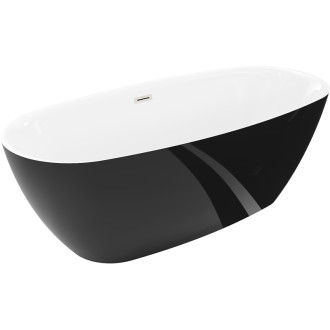 Voľne stojaca vaňa Mexen Luvo Slim 170 x 75 cm, biela / čierna, prepad kartáčovaný nikel - 52801707575-97