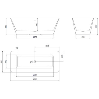 Voľne stojaca vaňa Mexen Velo Slim 170 x 75 cm, biela, zlatý prepad - 52811707500-50