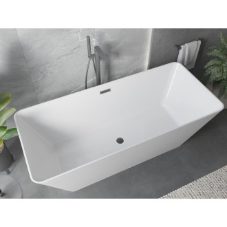 Voľne stojaca vaňa Mexen Velo Slim 170 x 75 cm, biela, prepad vo farbe delového kovu - 52811707500-95