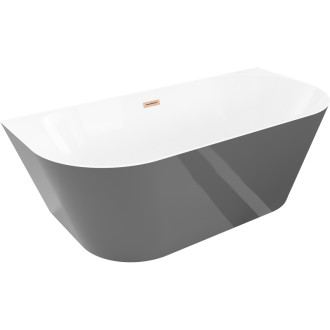 Voľne stojaca závesná vaňa Mexen Oval Slim 170 x 80 cm, biela/sivá, prepad kartáčovaná meď - 52661708062-65