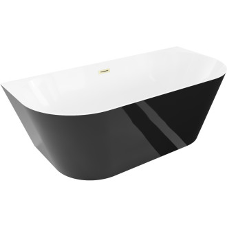Voľne stojaca závesná vaňa Mexen Oval Slim 170 x 80 cm, biela/čierna, prepad kartáčovaný zlatý - 52661708075-55