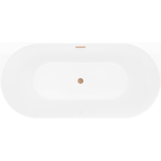 Voľne stojaca závesná vaňa Mexen Oval Slim 170 x 80 cm, biela/čierna, prepad z kartáčovanej medi - 52661708075-65