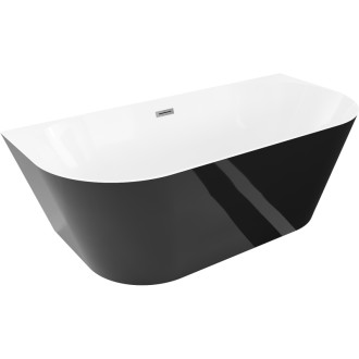 Voľne stojaca závesná vaňa Mexen Oval Slim 170 x 80 cm, biela/čierna, kartáčovaný prepad vo farbe gun gray - 52661708075-66