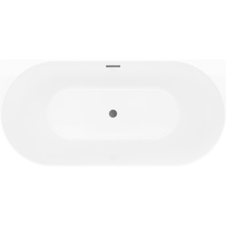 Voľne stojaca závesná vaňa Mexen Oval Slim 170 x 80 cm, biela/čierna, kartáčovaný prepad vo farbe gun gray - 52661708075-66
