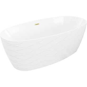 Voľne stojaca vaňa Mexen Olea s motívom 170 x 80 cm, biela, prepad kartáčovaný zlatý - 52821708000-55
