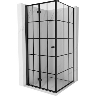 Mexen Mist-F skladací sprchovací kút ľavý 80 x 80 cm, čierny rošt, čierna - 8A6T-080-080-70-77-L