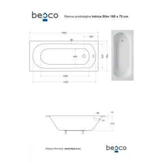 BESCO vaňa INTRICA SLIM 160 (1600x750 mm), bez nožičiek VANINTRICA160SL