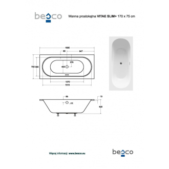 BESCO vaňa VITAE SLIM PLUS 170 (1700x750 mm), bez nožičiek VANVIT17SLIMPLU