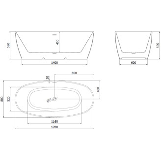 Voľne stojaca vaňa Mexen Lira, vzor 170 x 80 cm, biela, biely prepad - 52831708000-20