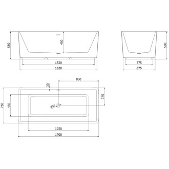 Voľne stojaca vaňa Mexen Nila s drážkovaným povrchom 170 x 75 cm, biela, prepad vo farbe delového kovu - 52841708000-95