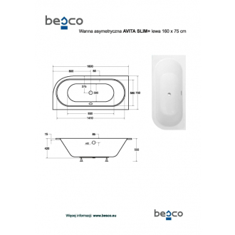 BESCO vaňa AVITA SLIM PLUS 180 1800x800 mm, pravé prevedenie, bez nožičiek VANAVIT18SLIMPP