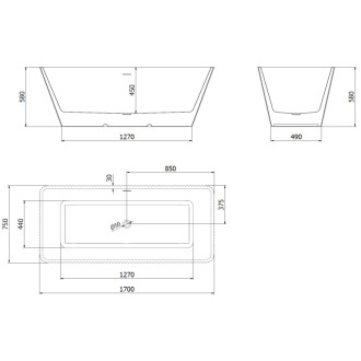 Voľne stojaca vaňa Mexen Tava s drážkovaným prepadom 170 x 75 cm, biela, chrómový prepad - 52851707500-01