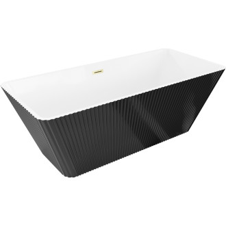 Voľne stojaca vaňa Mexen Tava s drážkovaným povrchom 170 x 75 cm, biela/čierna, prepad kartáčovaný zlatý - 52851707575-55