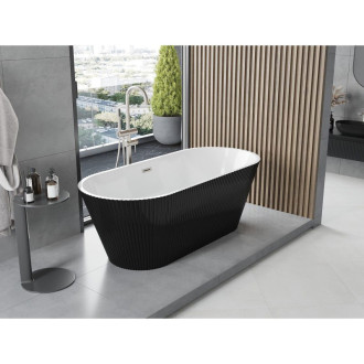 Voľne stojaca vaňa Mexen Yara s drážkovaným povrchom 170 x 75 cm, biela/čierna, prepad kartáčovaný nikel - 52861707575-97