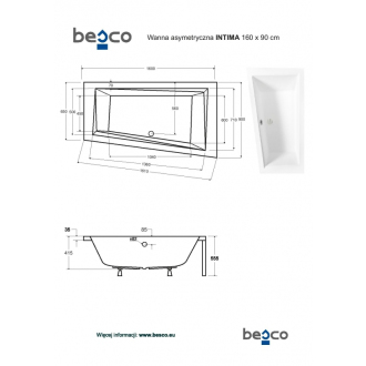 BESCO vaňa INTIMA 160 (1600x900 mm), pravé prevedenie, bez nožičiek VANINTI16P