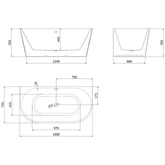Voľne stojaca závesná vaňa Mexen Oris s drážkovaným prepadom 150 x 75 cm, biela, prepad z kartáčovanej medi - 52871507500-65