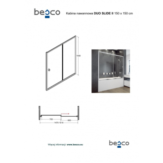 BESCO DUO SLIDE II, vaňová zástena, 170 × 150 cm, chróm, číre sklo BCDUSL170CC
