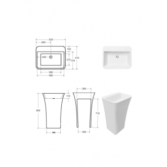 BESCO umývadlo voľne stojace ASSOS S-LINE, 520x410x850 mm, biela, liaty mramor KEASSLIVSW