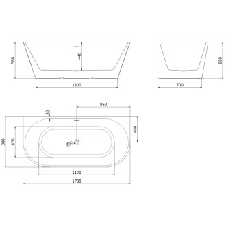 Voľne stojaca závesná vaňa Mexen Oris s drážkovaným povrchom 170 x 80 cm, biela/čierna, prepad kartáčovaný zlatý - 52871708075-55