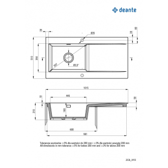 Deante SABOR ZCB_C113 Jednodrez s odkvapom 1015x510x210 keramika, matná šedá