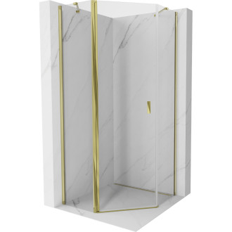 Sprchovací kút Mexen Mist s päťuholníkovým výklopným mechanizmom 90 x 90 cm, priehľadný, zlatý - 8A8-090-090-50-00
