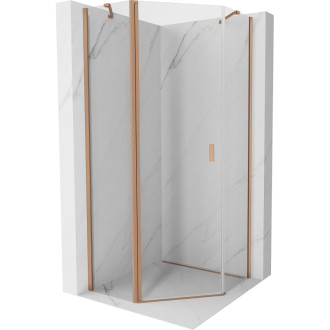 Sprchovací kút Mexen Mist s päťuholníkovým výklopným mechanizmom 80 x 80 cm, priehľadný, kartáčovaná meď - 8A8-080-080-65-00