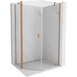 Mexen Mist päťuholníkový asymetrický výklopný sprchovací kút 80 x 100 cm, priehľadný, kartáčovaná meď - 8A8-080-100-65-00